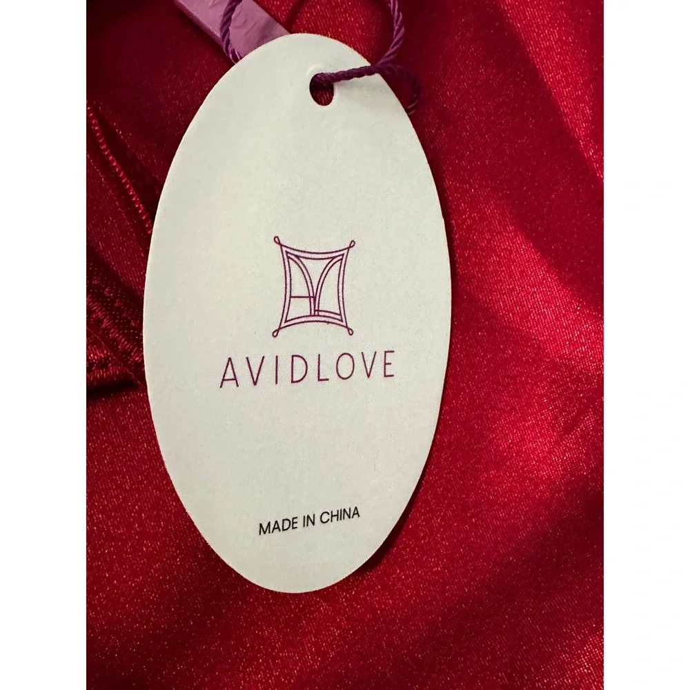 Avidlove Lingerie Set Lace‎ Babydoll Satin Chemise Sleepwear Red